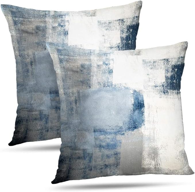 Throw Pillow Covers 18x18 Set of 2 Blue and Grey Art Throw Pillow Covers Soft Decorative Couch Pillow Covers for Home Living Room Bedroom