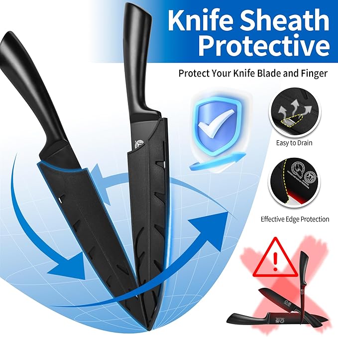 XYJ Knives,Professional Knife Sets for Master Chefs,Meat Cleaver Butcher for Camping,Chef Knife Set with Bag (Full Black)