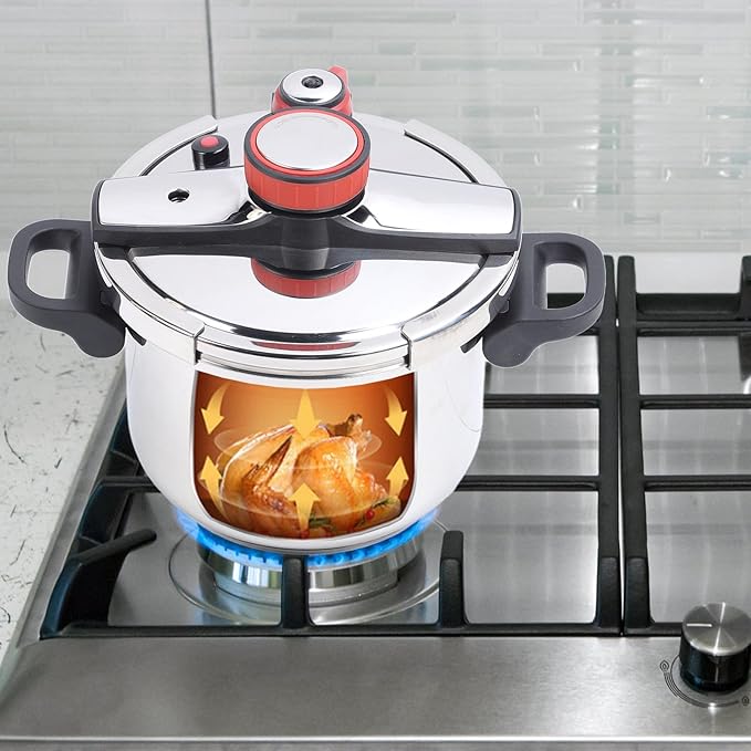 Stainless Steel Pressure Cooker, Large Capacity Explosion Proof Pressure Canner with Easy Lock Lid, 2 Gear Pressure Cooker for Vegetables, Fish, Rice and Meat, Fast Cooking