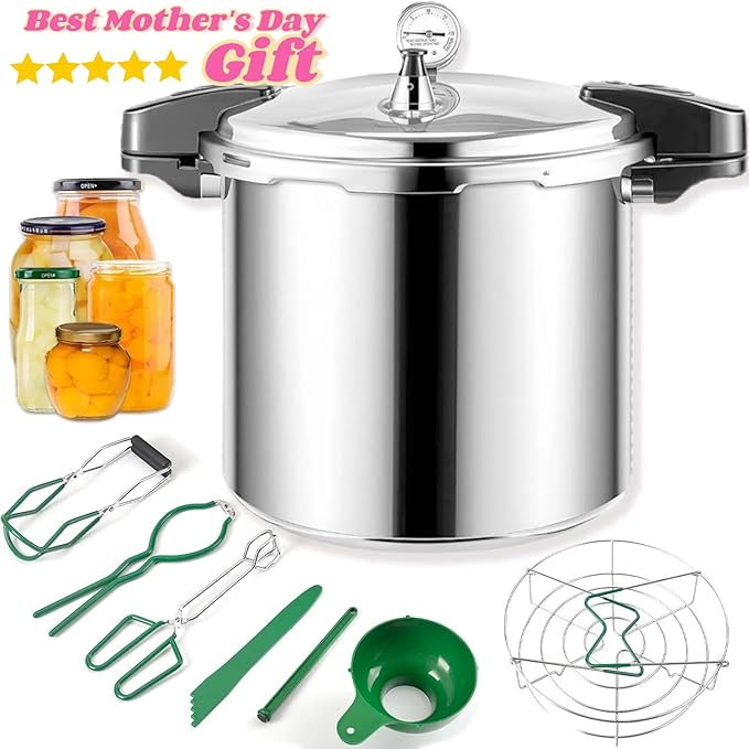 24qt pressure canner and canning pressure cooker with gauge,14.5PSI,practical 7pc Canning Supplies Starter Set,compatibility gas and induction cooktops, pressure cooker for canning (GREEN)
