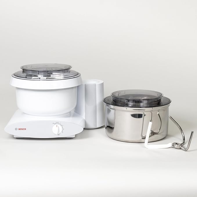 Bosch Universal Plus Stand Mixer - White - with Bottom‑Drive Stainless Steel Bread Bowl, 6.5‑Quart Capacity, 4 Speeds + Pulse, Heavy‑Duty Dough Hook & Dual Whips, Handles 14 lb Dough