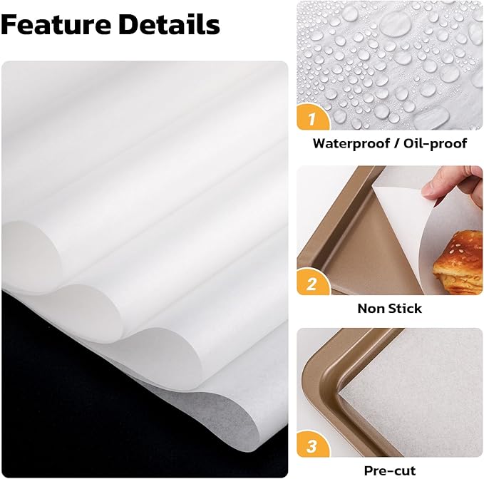 Beasea Parchment Paper Sheets, 200pcs 12x16 Inch White Precut Nonstick Heavy Duty Parchment Baking Paper Sheets for Air Fryer Cooking, Grilling, Frying and Steaming