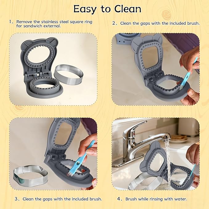 Sandwich Cutter and Sealer - 3.7" Circle & Square Pocket Sandwich Maker, Intuitive & Easy-to-Use for Boys &Girls, Perfect for Breakfast & Lunchboxes (Gray, Round)