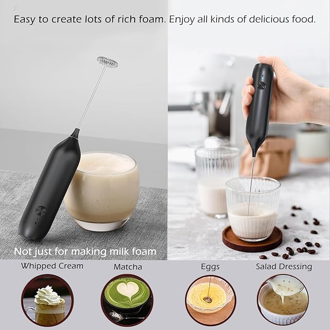 Rechargeable Milk Frother Wand,Drink Mixer Handheld,Electric Whisk with USB-C,Foam Maker for Coffee Stirrer,Hand Blender for Lattes,Matcha,Cappuccino,Frappe,Hot Chocolate.