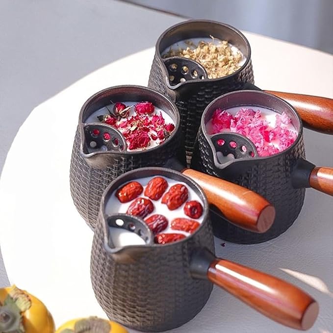 Handcrafted Cast Iron Teapot for Open Flame Brewing - Side Handle Tea Kettle for Milk Tea, Boiling, and Steeping - Traditional Tea Set (Bamboo Weaving)