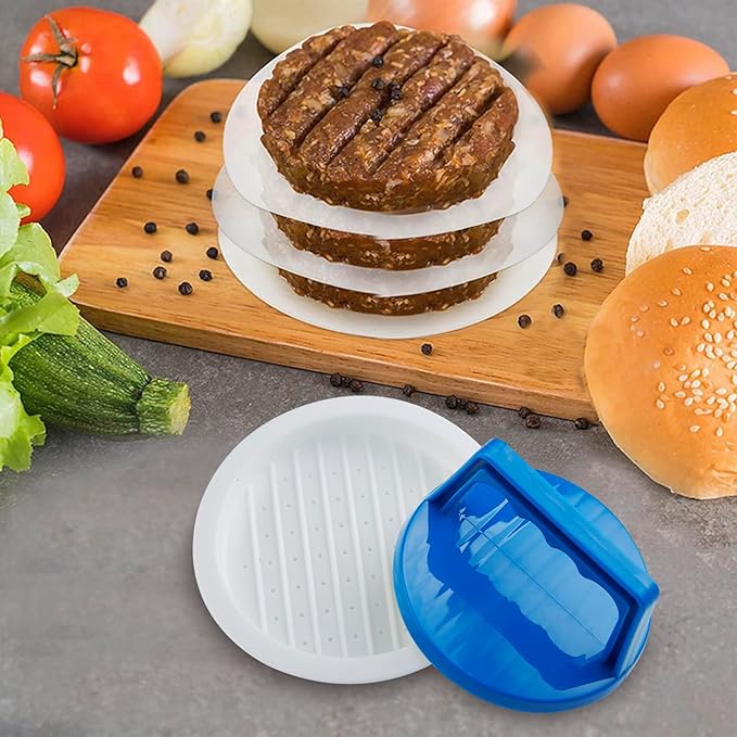 Burger Press Patty Makers, Round Non-Stick Stuffed Hamburger Press Accessories Smashed Hamburger Press Patty Burger Meat Sausage Beef Makers Mold Kitchen Gadgets for Grilling (2 Pack, Blue)