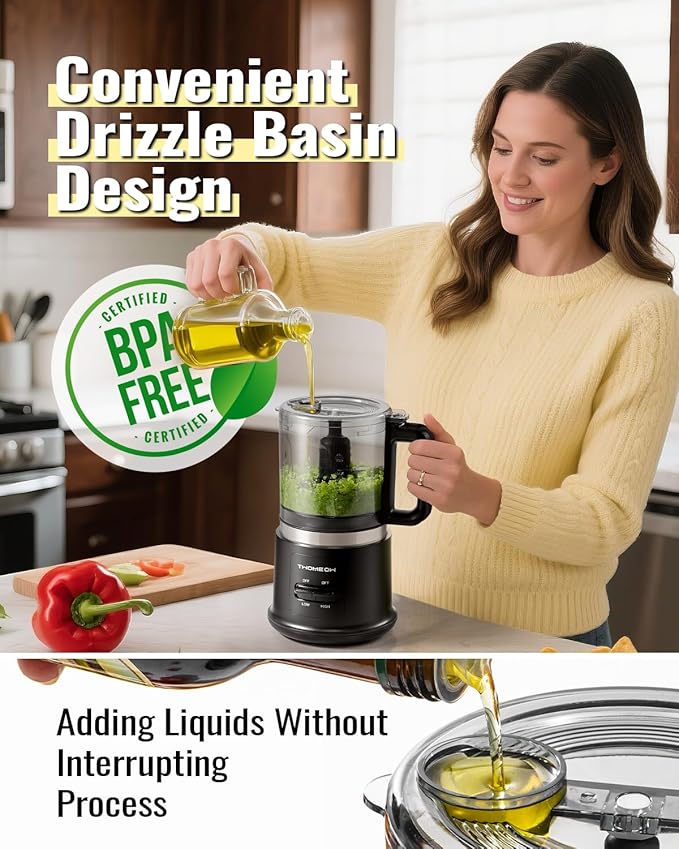 Food Chopper, 4 Cup Fast Food Processor, Electric Meat Grinder with 2 Speed, 4 Stainless Steel Blades, and Whisk, 400W Power for Chopping, Mixing, Emulsifying, Puree and Whisking, BPA-Free