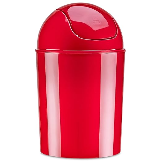 Umbra 1.25 Gallon Mini Waste Can with Removable Swing-Top Lid - Small Garbage Bin for Kitchen, Bathroom, Bedroom, Office - Compact Trash Can Fit Under Tables & Counters - Red