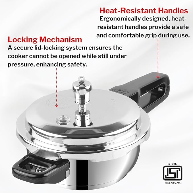 Vinod V-3L Stainless Steel Sandwich Bottom Pressure Cooker, 3-Liter