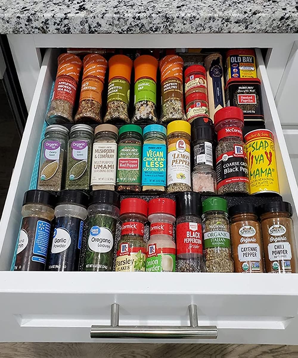 Artibear Expandable Aluminum Spice Rack Drawer Organizer for 8" to 16" Kitchen Cabinets Drawer Tray, Set of 6, Black