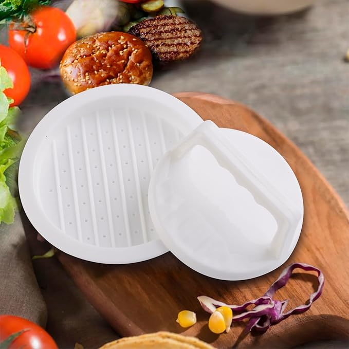 Burger Press Patty Makers, Round Non-stick Stuffed Hamburger Press Accessories Smashed Hamburger Press Patty Burger Meat Sausage Beef Makers Mold Kitchen Gadgets for Grilling (2 Pack, White)