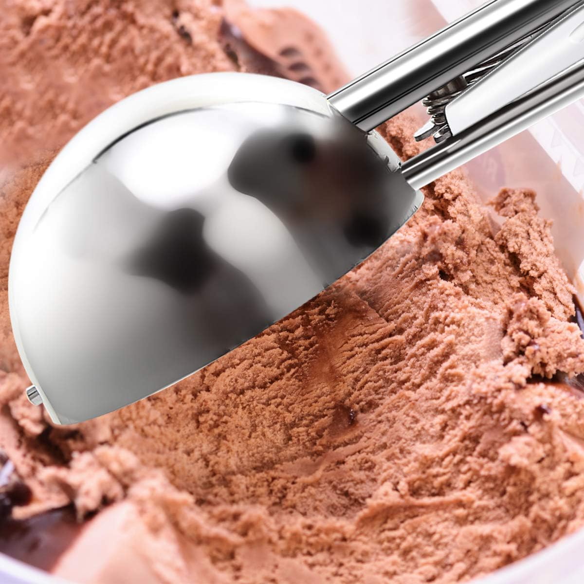 Commercial-Grade Ice Cream Scooper 2 oz, 18/8 Stainless Steel Cookie Scoop with Plastic Handle, Portion Control Disher Scoop for Bakeries, Restaurants & Dessert Shops, #16, Blue