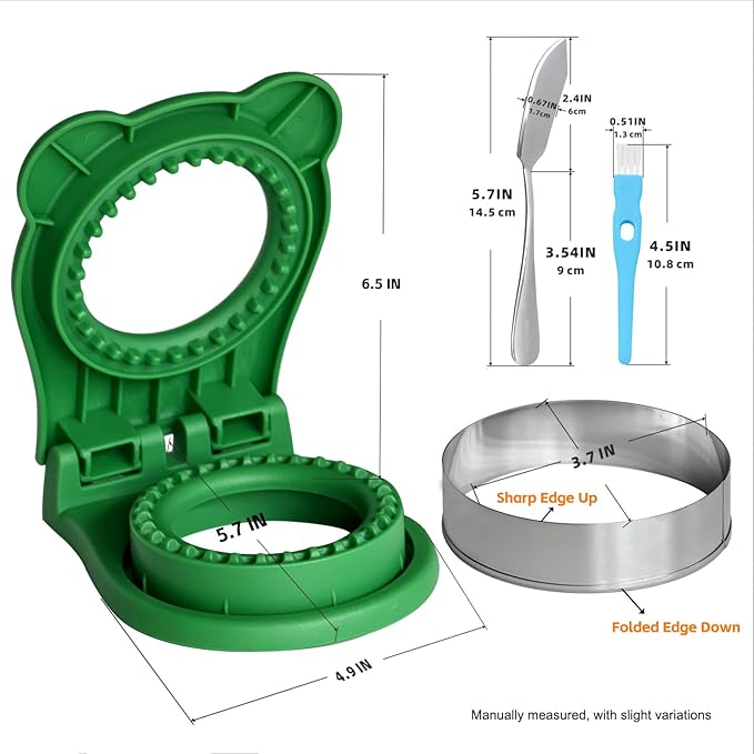 Sandwich Cutter and Sealer - 3.7" Circle & Square Pocket Sandwich Maker, Intuitive & Easy-to-Use for Boys &Girls, Perfect for Breakfast & Lunchboxes (Green, Round)