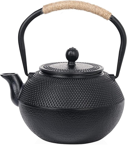 Sungmor Black Cast Iron Teapot, Japanese Tetsubin Tea Kettle for Loose Leaf, Durable Heat-Retaining Tea Set with Stainless Steel Infuser and Enameled Interior, 42 oz/1200 ml