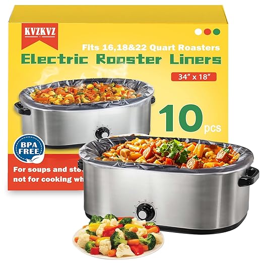 10 Count Electric Roaster Liners, 34" × 18" Roaster Liners Disposable, Fits 16, 18, and 22 Quart, Up to 350° F, High Temperature Resistant Stew Cooking Bags, Food Grade Material