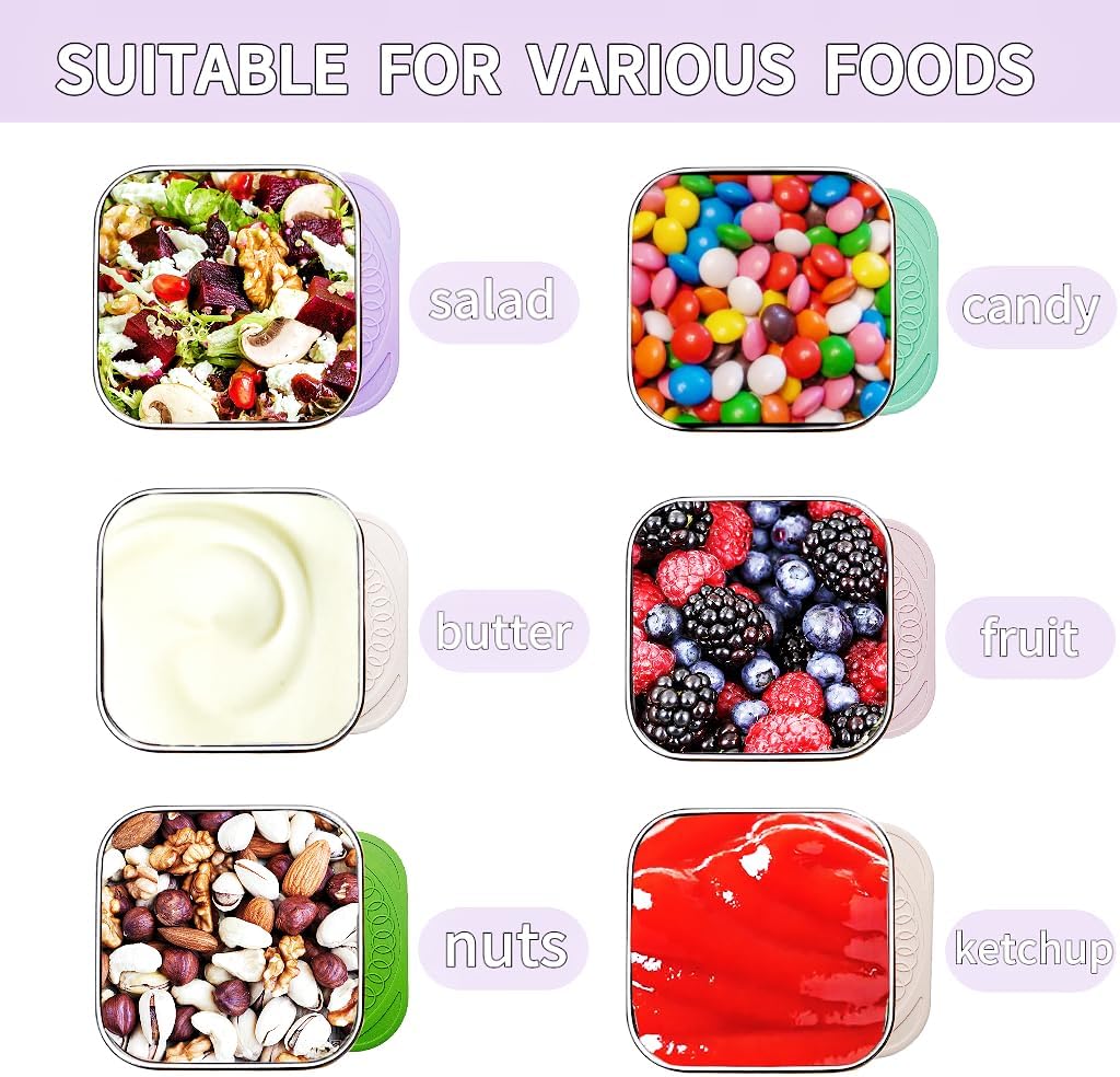 6Pack 6oz Stainless Steel Snack Containers for Kids, Easy Open Leak Proof Metal Toddler Snack Containers with Silicone Lids, Stackable Metal Toddler Lunch Box for School-U.S.Design Patent