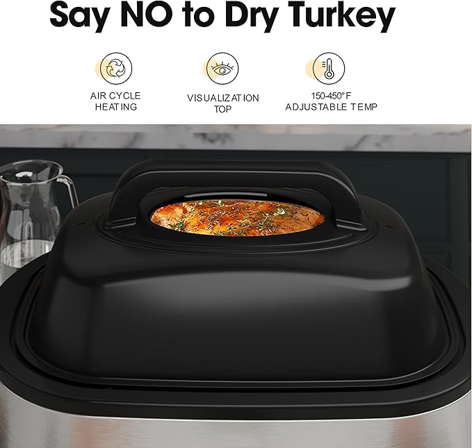 Roaster Oven 22Qt, Multifunctional Electric Roaster Oven for Turkey Meats Bread Soup Sauce, Fast-Cooking Turkey Roaster with Self-Basting Lid, Removable Pan and Rack, Stainless Steel
