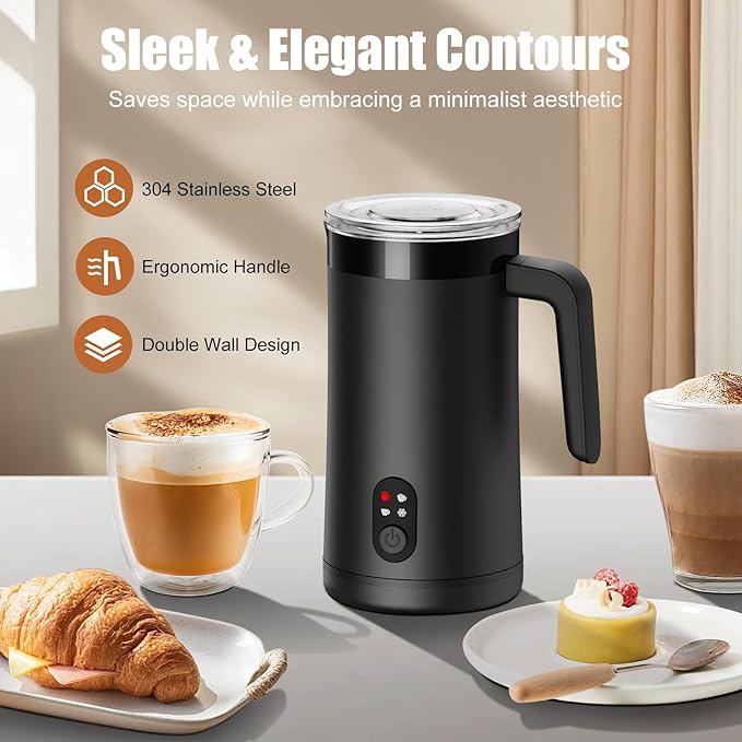 Milk Frother, 4-in-1 Milk Frother and Steamer, 13.5oz/400ml Automatic Hot and Cold Foam Maker and Milk Warmer, Electric Frother for Coffee, Latte, Cappuccino, Macchiato, Matcha(Ebony)