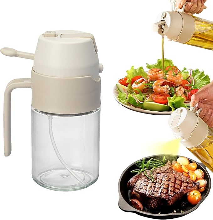 Oil Sprayer for Cooking, 12.3oz/350ml 2 in 1 Olive Oil Dispenser Bottle for Kitchen, Premium Oil Mister for Air Fryer, Salad, Frying (White)
