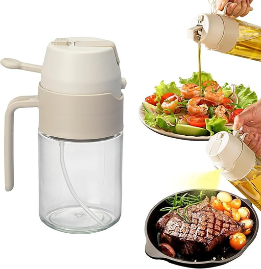 Oil Sprayer for Cooking, 12.3oz/350ml 2 in 1 Olive Oil Dispenser Bottle for Kitchen, Premium Oil Mister for Air Fryer, Salad, Frying (White)