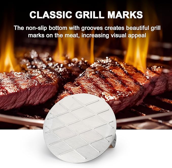 Stanbroil Stainless Steel Smash Burger Press, 5.5-Inch Round Burger Smasher, Non-stick Grill Burger Press for Flat Top Griddle