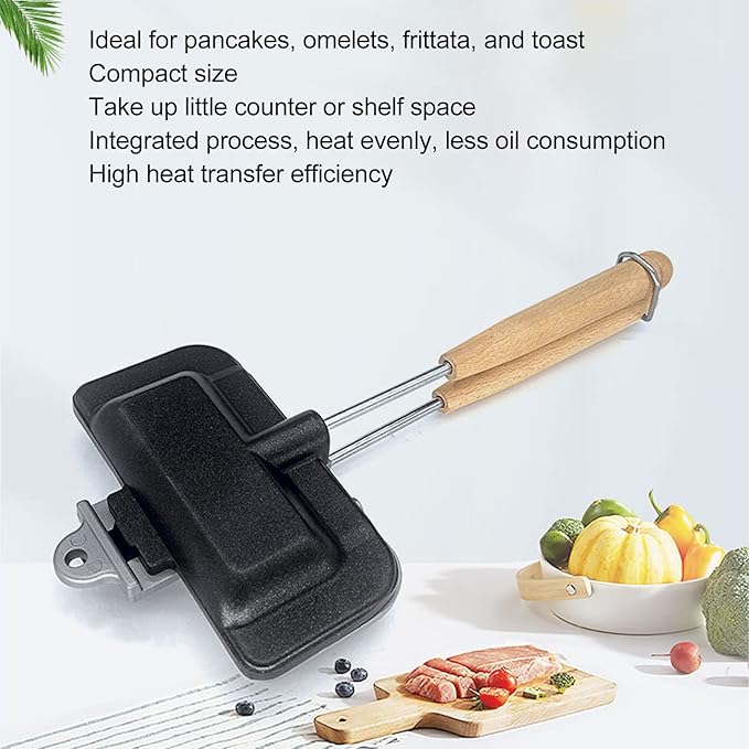 Sandwich Frying Pan, Double Sided Hot Dog Toaster, Small Portable Non Stick Removable Sandwich Clamp Kitchen Tool for Breakfast Pancakes, Toast, Omelets