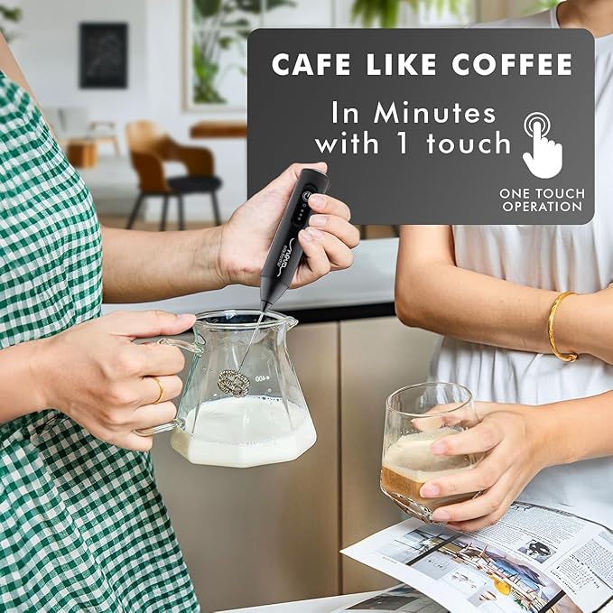 Milk Frother for Coffee, Rechargeable Electric Handheld Frother Wand with Dual Whisk, 3 Speed Settings, Fast Recharge, Powerful Motor, Handheld Mixer Electric 1 Year Warranty