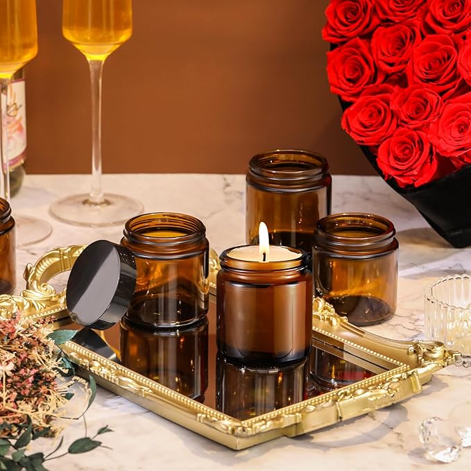 Norme 96 Pcs 4 oz Glass Jars with Lids Leakproof Round Airtight Empty Cosmetic Jars with Inner Liners Lid for Storing Lotions Powder Ointments Candle Making Tins (Black,Amber)