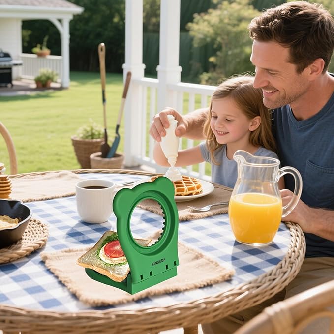 Sandwich Cutter and Sealer - 3.7" Circle & Square Pocket Sandwich Maker, Intuitive & Easy-to-Use for Boys &Girls, Perfect for Breakfast & Lunchboxes (Green, Round)