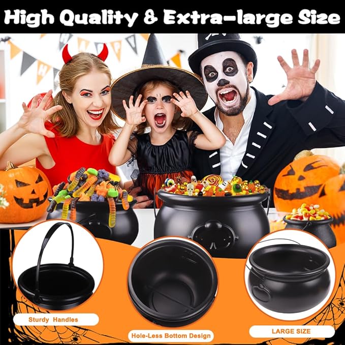 DIYDEC 10 in 1 (12.8", 9.8", 7.6", 5.7", 2.7") Package Halloween Large Cauldron, Black Plastic Witch Cauldron Kettle Candy Holder for Halloween & St. Patrick’s Day Party Favors Decor