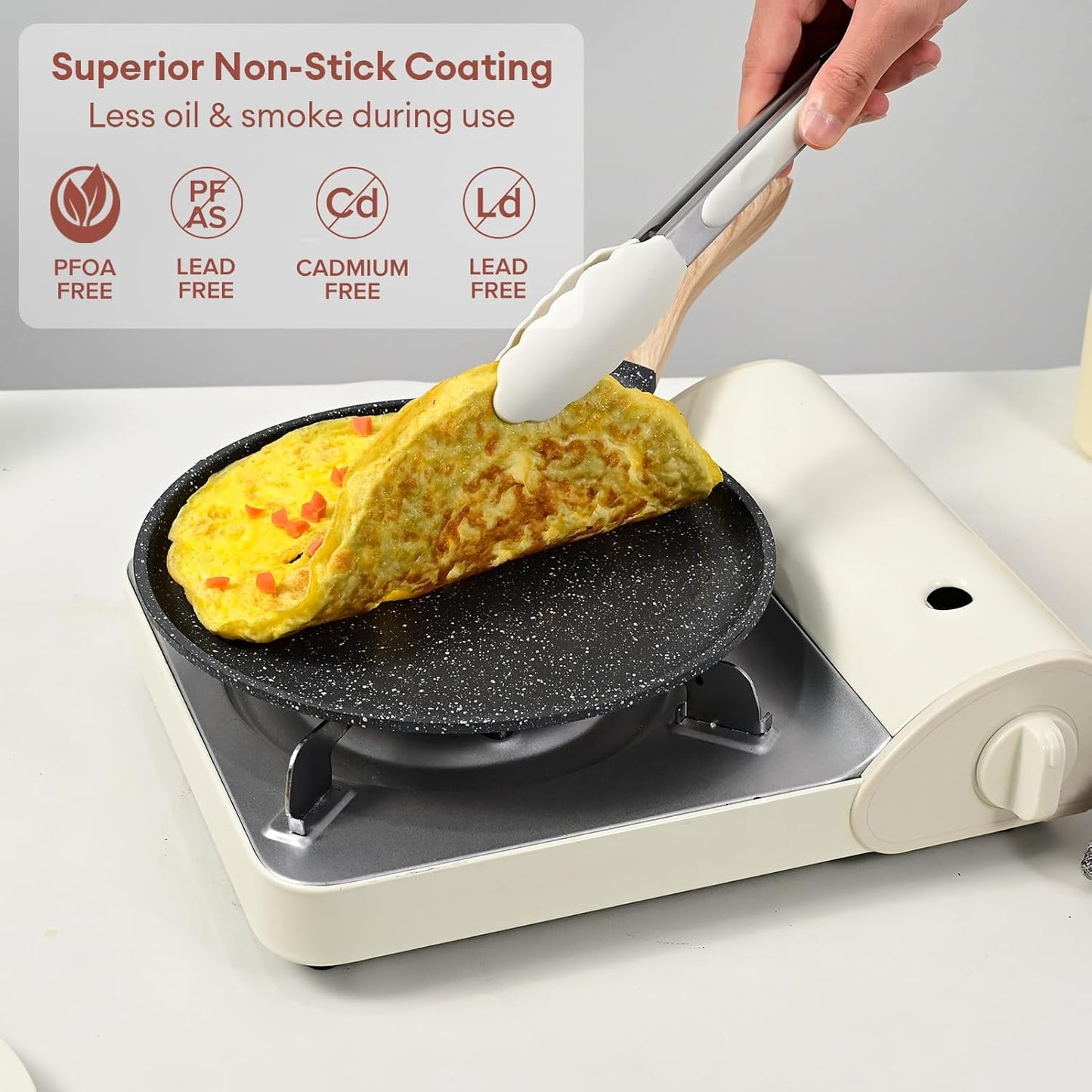 JEETEE Crepe Pan Nonstick, 11 inch Comales Para Tortillas Griddle Pan for Stove Top, Granite Coating Flat Pancake Pan Dosa Tawa, PFOA FREE and Induction Compatible (Grey)