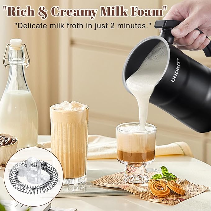 Milk Frother, 4-in-1 Milk Frother and Steamer with Temperature Control & Auto Shut-Off, 11.8oz/350ml Milk Warmer, Hot and Cold Foam Maker for Coffee, Latte, Cappuccinos, Macchiato, Black