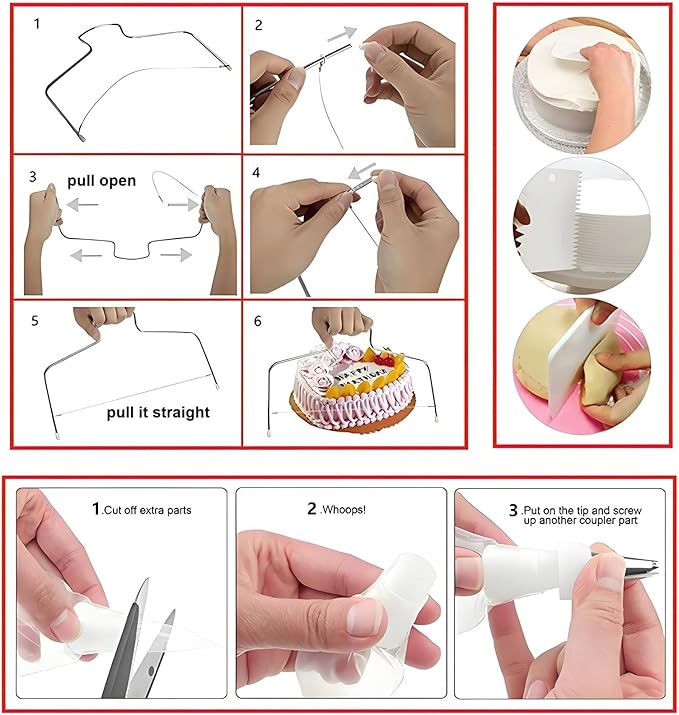 237 Pcs Cake Decorating Kit with Aluminium Alloy Rotating Cake Turntable,Cake Leveler,24 Numbered Icing Tips,2 Coupler,2 Spatulas,3 Comb Scrapers,100 Disposable Pastry Bags