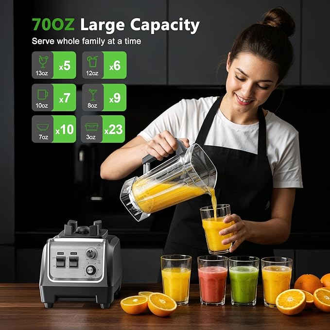 1800W Smoothie Blender and Grinder Combo 70OZ Large Capacity Countertop Blenders for Kitchen High Speed Blender for Smoothies Ice Crushing Frozen Drinks Puree