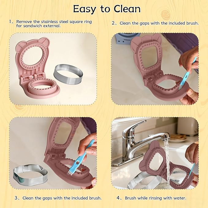 Sandwich Cutter and Sealer - 3.7" Circle & Square Pocket Sandwich Maker, Intuitive & Easy-to-Use for Boys &Girls, Perfect for Breakfast & Lunchboxes (Light Pink, Round)