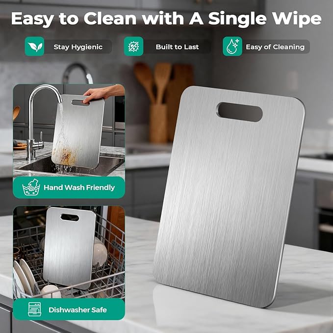 Katuchef Titanium Cutting Board - Upgraded 100% Pure Titanium Cutting Boards for Kitchen Non Toxic, Double-Grade Hygiene Durable Non Moldy Dishwasher Safe Meat Fruit Metal Board (1PC 12 * 18 Inch)