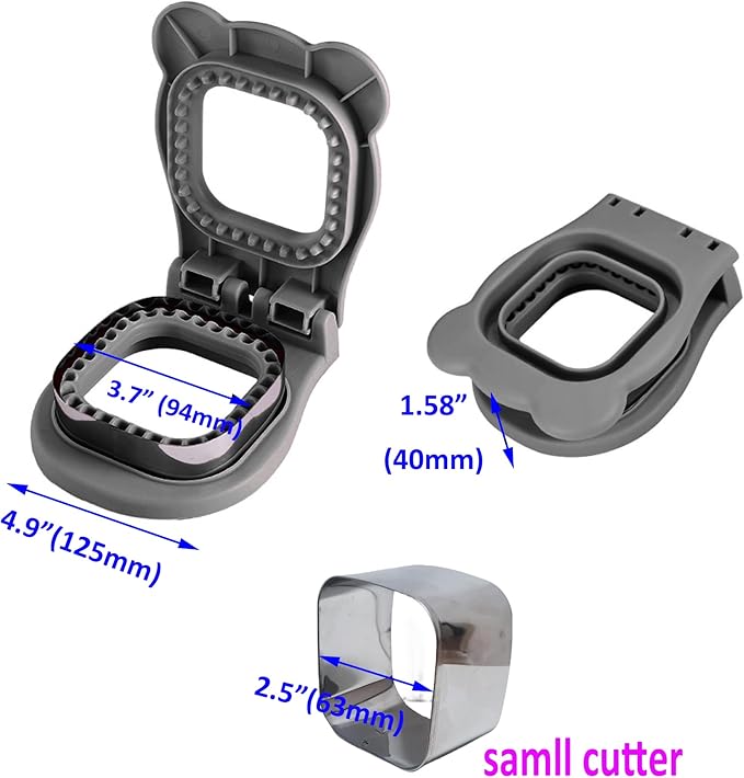 Sandwich Cutter and Sealer, Decruster Sandwich Maker for kids lunch Uncrustable Sandwich Maker，Easy for School Lunchbox and Bento Box Square - Grey