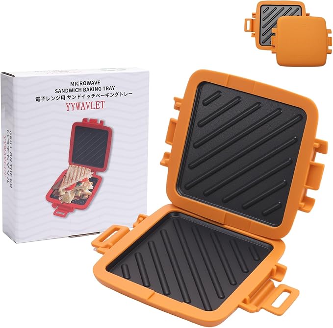 Microwave Sandwich Maker, Heat-Resistant Silicone Rubber Shell, Advanced HeatWave Technology, Non-Stick Plates, Easy to Clean, Makes Toast, Sandwiches, Paninis, Patties (Orange)