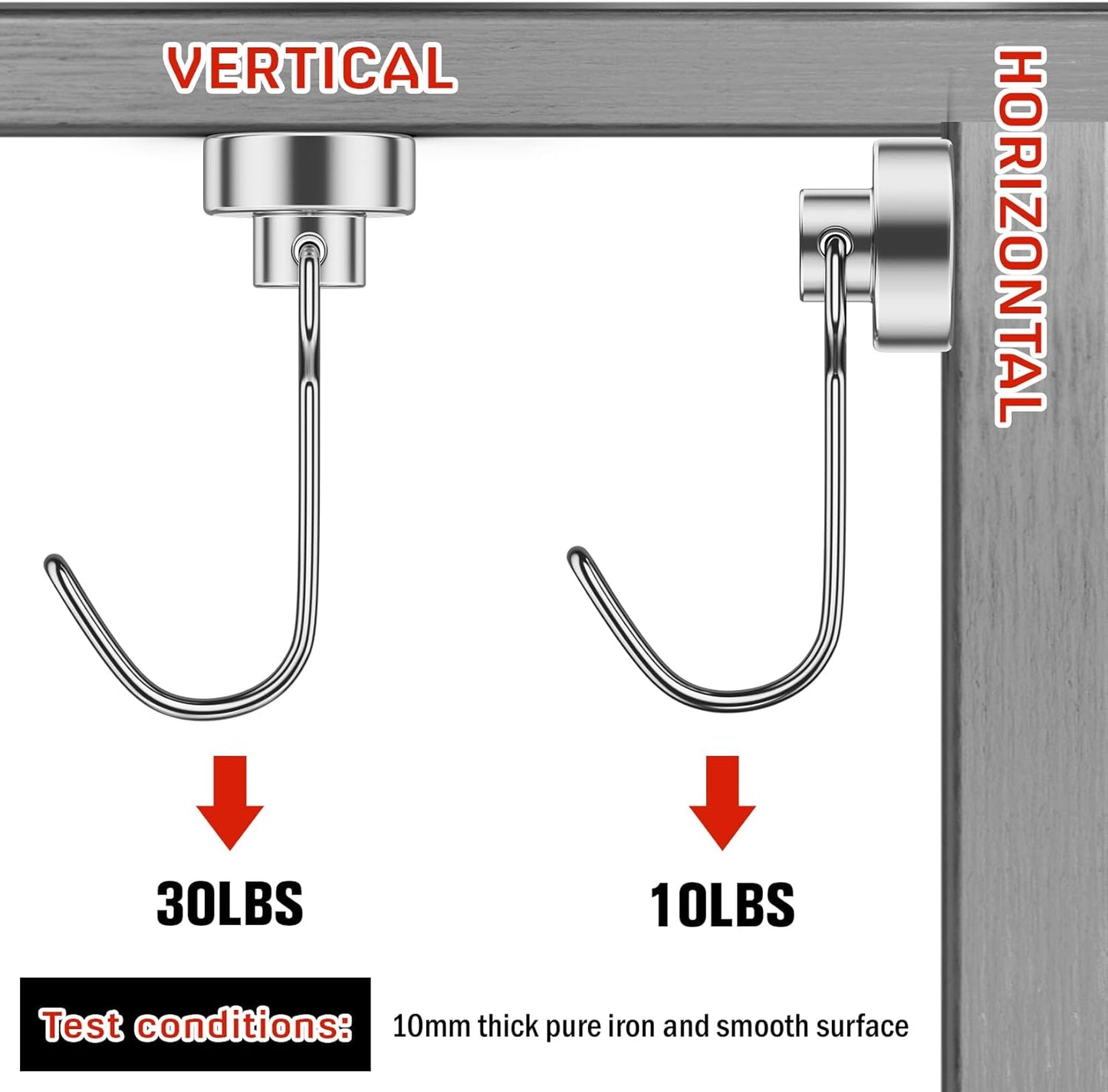 FINDMAG Magnetic Hooks, 30lbs+ Strong Magnetic Hooks for Refrigerator, 2025 Cruise Ship Essentials, Magnet Hooks Heavy Duty for Kitchen, Home, Classroom, Whiteboard, Beach Vacation (6 Pack, Silver)