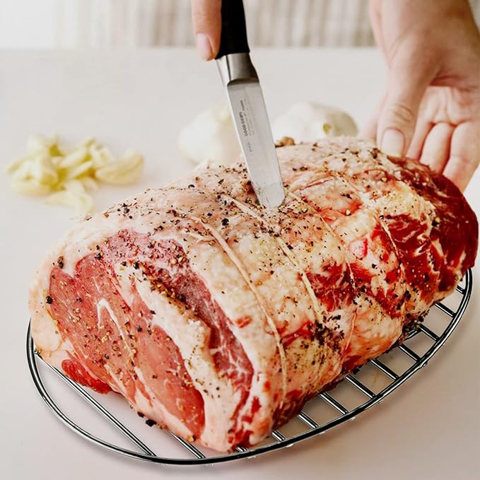 Roasting Rack, Black with Integrated Feet, Enamel Finished, Nonstick, fit for 13 inches oval roasting pan, safety, dishwasher, Great for Basting, Cooking, Drying, Cooling rack.(10”x 6.5”)