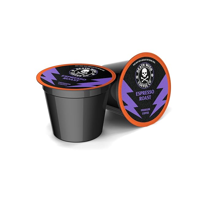 Death Wish Coffee - Single Serve Pods - Dark Roast Coffee Pods - Made with USDA Certified Organic - Extra Kick of Caffeine (100 Count (Pack of 1), Espresso Roast)