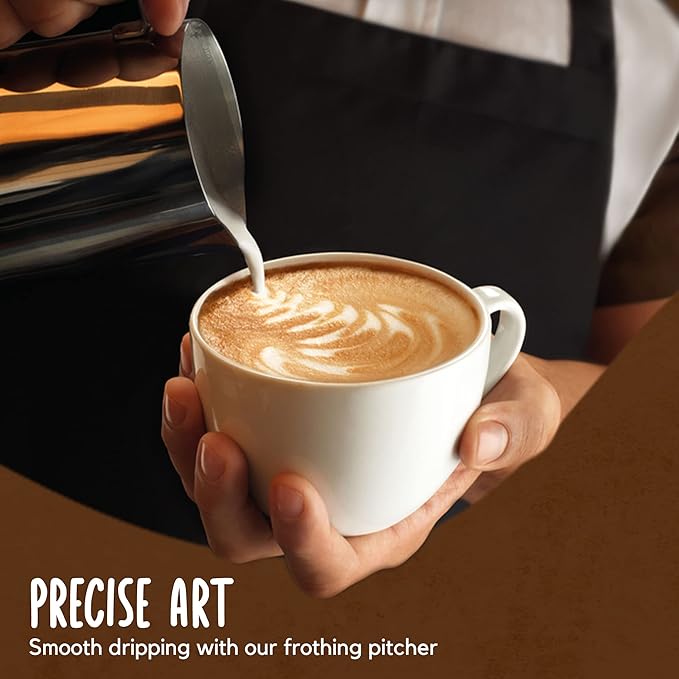 Milk Frothing Pitcher, 20OZ (600ml)– Stainless-Steel Milk Frother Cup with Latte Art Pen– Measurement on Both Sides– Rust-Resistant Frothing Pitcher for Milk, Cappuccino 20OZ (600ml)