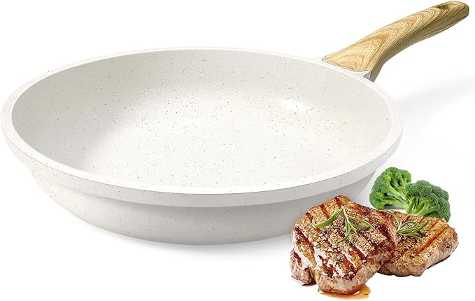 GiPP Nonstick Frying Pan Skillet - 9.5" White Granite Non Stick Fry Pans, Omelette Pan Healthy Stone Cookware Compatible with All Stovetops, PFOA Free