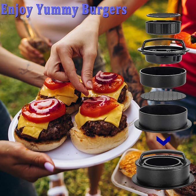 3PCS Smash Burger Press Kit, Round & Rectangle Meat Press for Griddle, Cast Iron Grill Press with Upgrade Wooden Handle for Blackstone Camp Chef Pitboss