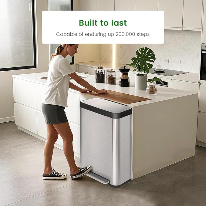 50 Liter / 13 Gallon Trash Can, Fingerprint Proof Stainless Steel Kitchen Trash Can with Removable Inner Bucket, Pedal Rubbish Bin for Home Offices and Public Areas