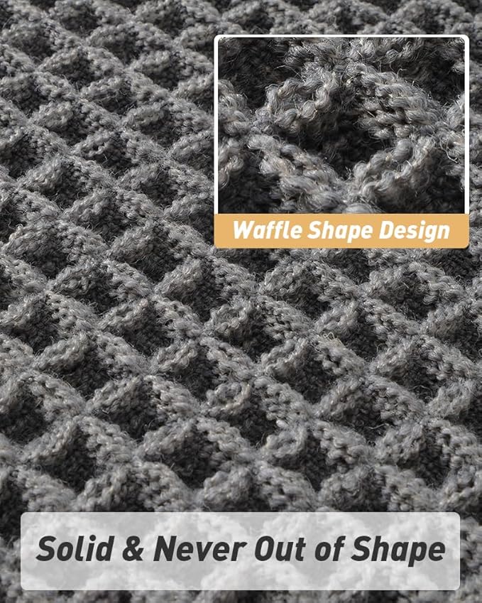 AMOAMI Upgraded Waffle Runner Rug Super Absorbent Non Slip Bath Mats for Bathroom Floor Machine Washable Bathroom Runner Rug with Tassels, Ideal for Hallway Bedroom Laundry Room, Dark Grey, 17" x 72"