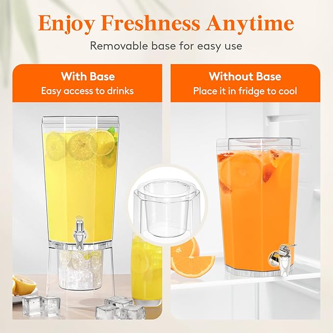 Lifewit 1 Gallon Plastic Drink Dispenser 3 Pcs (in 1 Package), Juice Containers with Lid for Party, Ice Beverage Dispenser with Stand for Lemonade/Soda/Tea, BPA Free