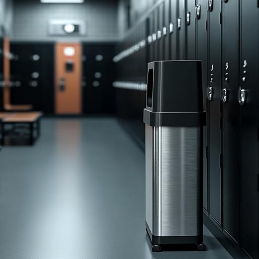 iTouchless 18 Gallon Dual Push Open Trash Can with Wheels and AbsorbX Odor Filter, 68 Liter Swing Flip Doors Rectangular Stainless Steel Garbage Bin, Perfect for Restaurant, Business, Home Kitchen