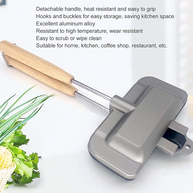 Sandwich Frying Pan, Double Sided Hot Dog Toaster, Small Portable Non Stick Removable Sandwich Clamp Kitchen Tool for Breakfast Pancakes, Toast, Omelets