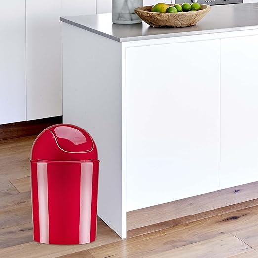 Umbra 1.25 Gallon Mini Waste Can with Removable Swing-Top Lid - Small Garbage Bin for Kitchen, Bathroom, Bedroom, Office - Compact Trash Can Fit Under Tables & Counters - Red